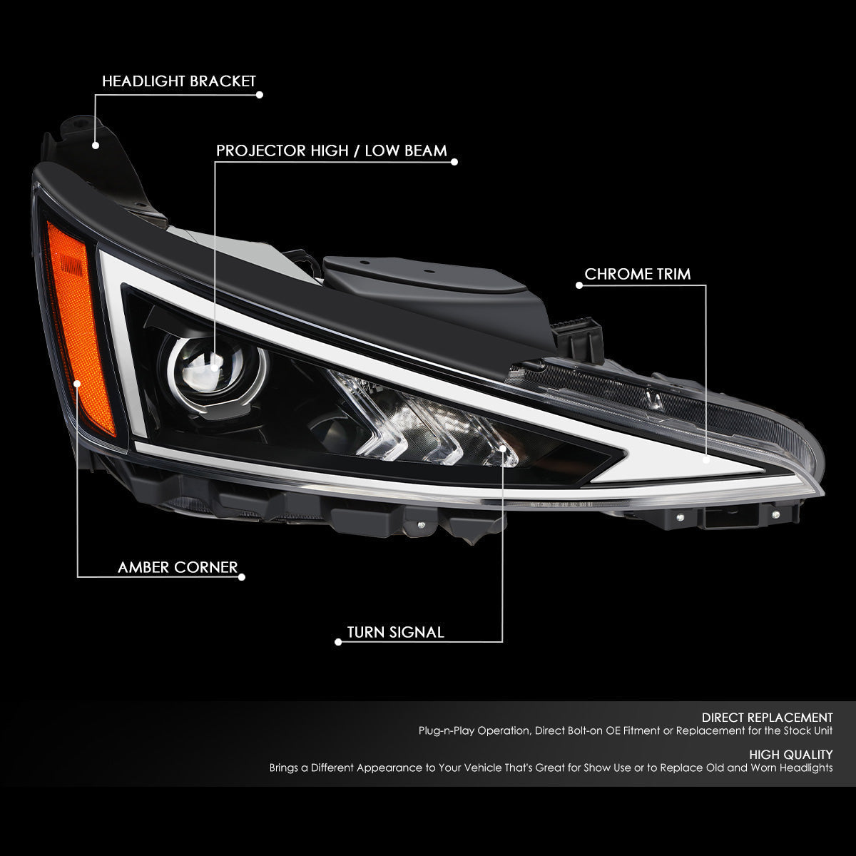 Factory Style Projector Headlight (Right) <br>19-20 Hyundai Elantra