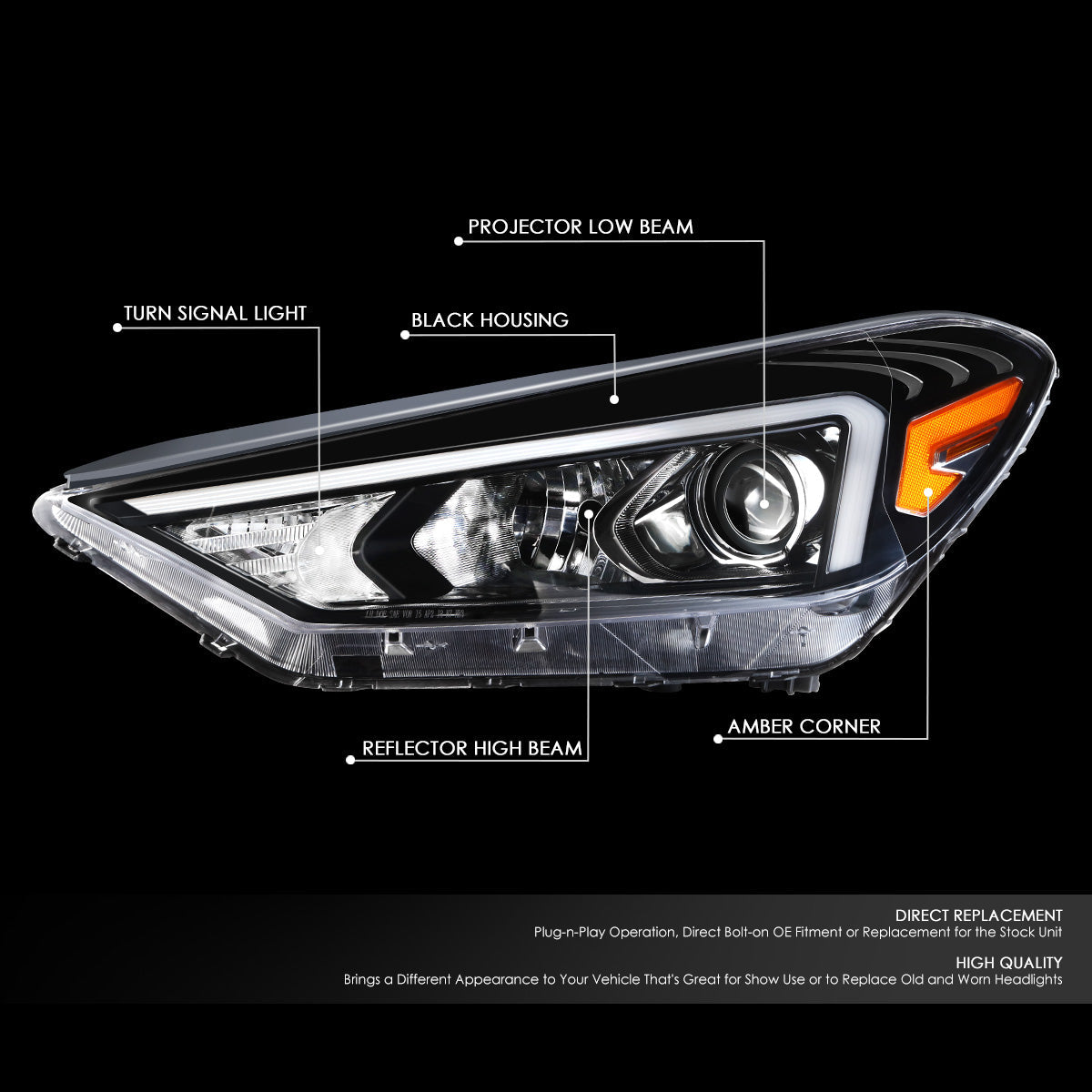 Factory Style Projector Headlight (Left) <br>19-21 Hyundai Tucson