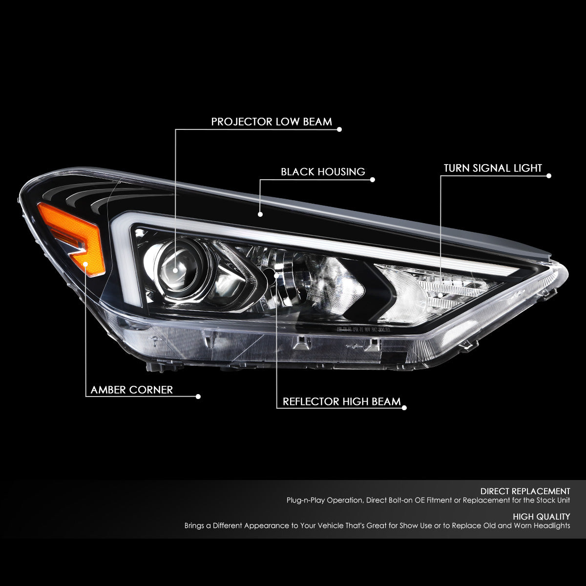 Factory Style Projector Headlight (Right) <br>19-21 Hyundai Tucson