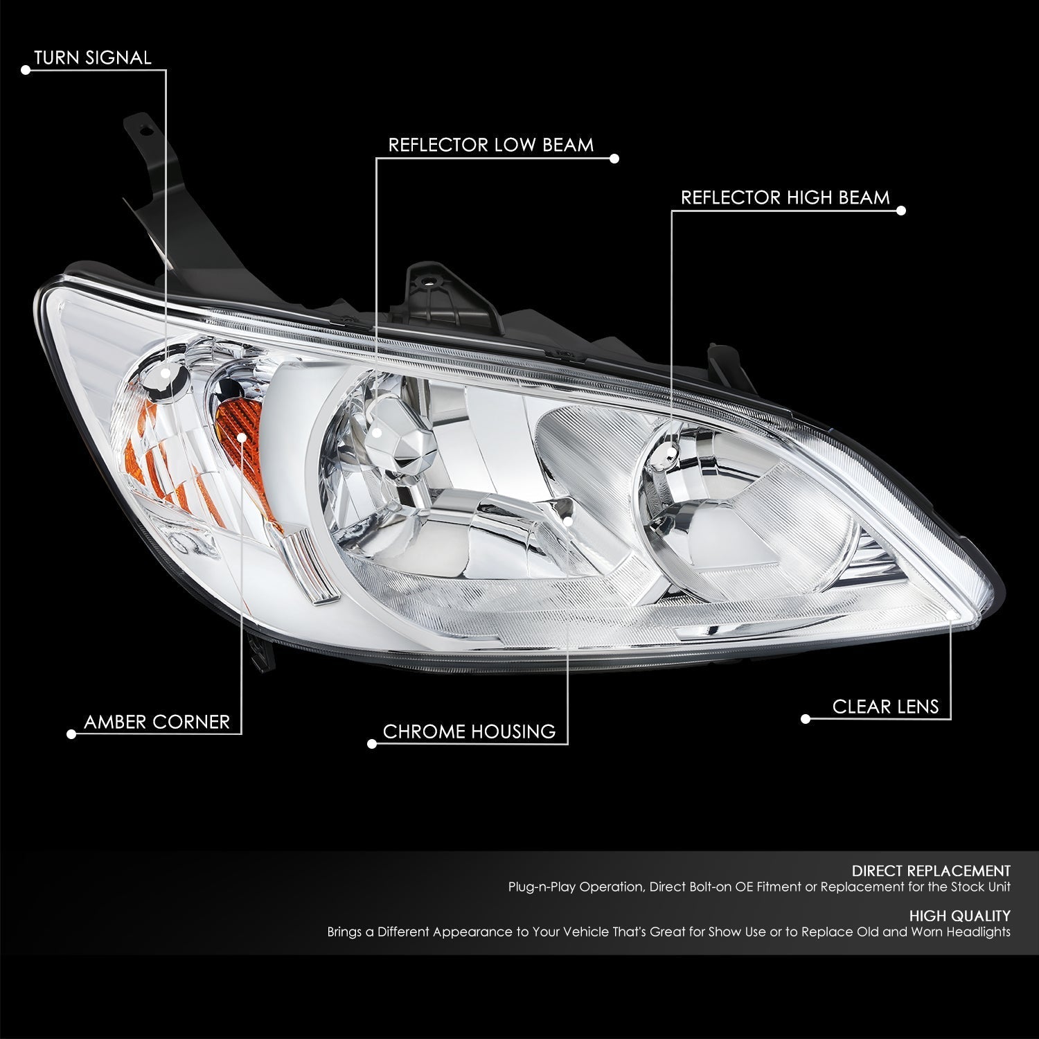 Factory Style Headlight (Right) <br>04-05 Honda Civic Coupe/Sedan