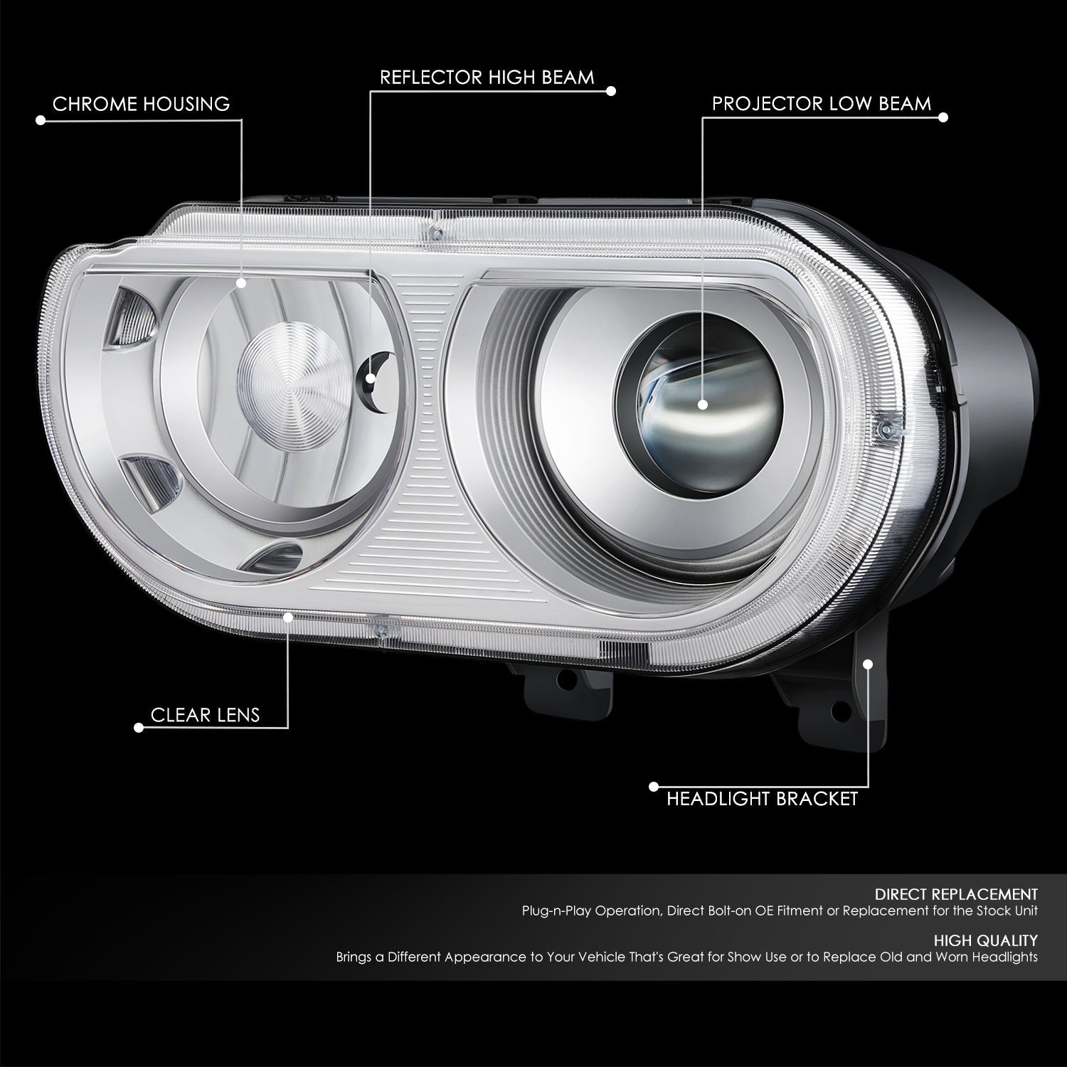 Factory Style Projector Headlight (Left) <br>08-14 Dodge Challenger