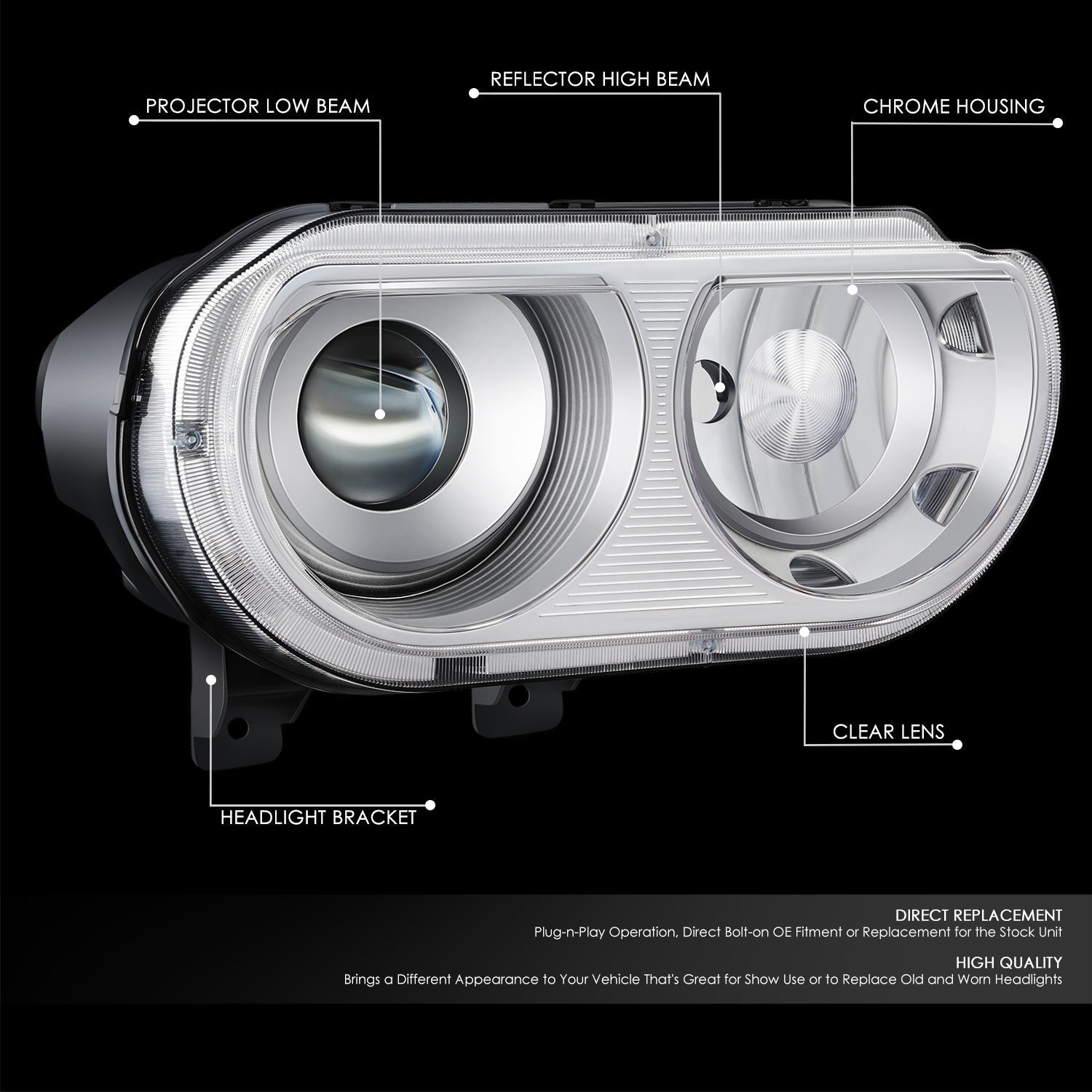 Factory Style Projector Headlight (Right) <br>08-14 Dodge Challenger