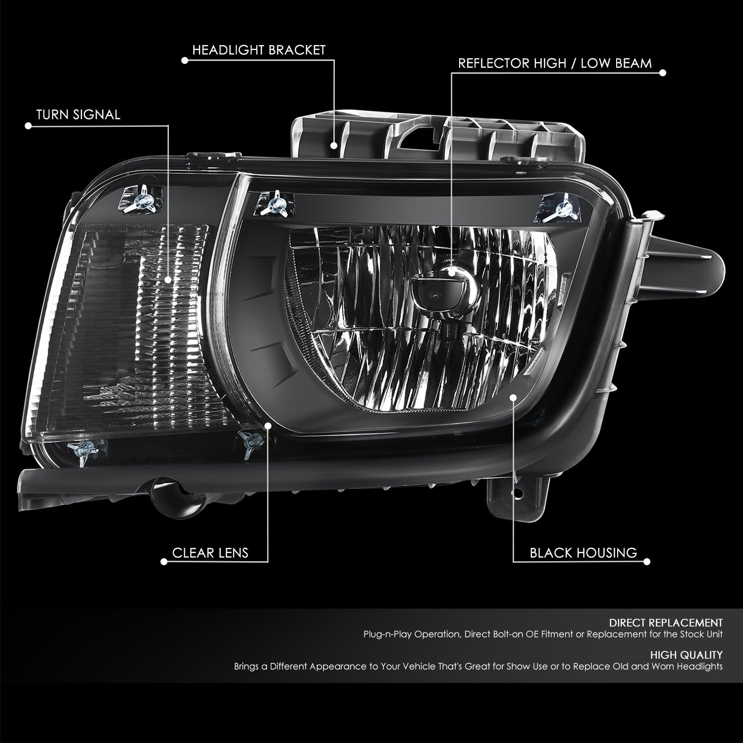 Factory Style Headlight (Left) <br>10-13 Chevy Camaro