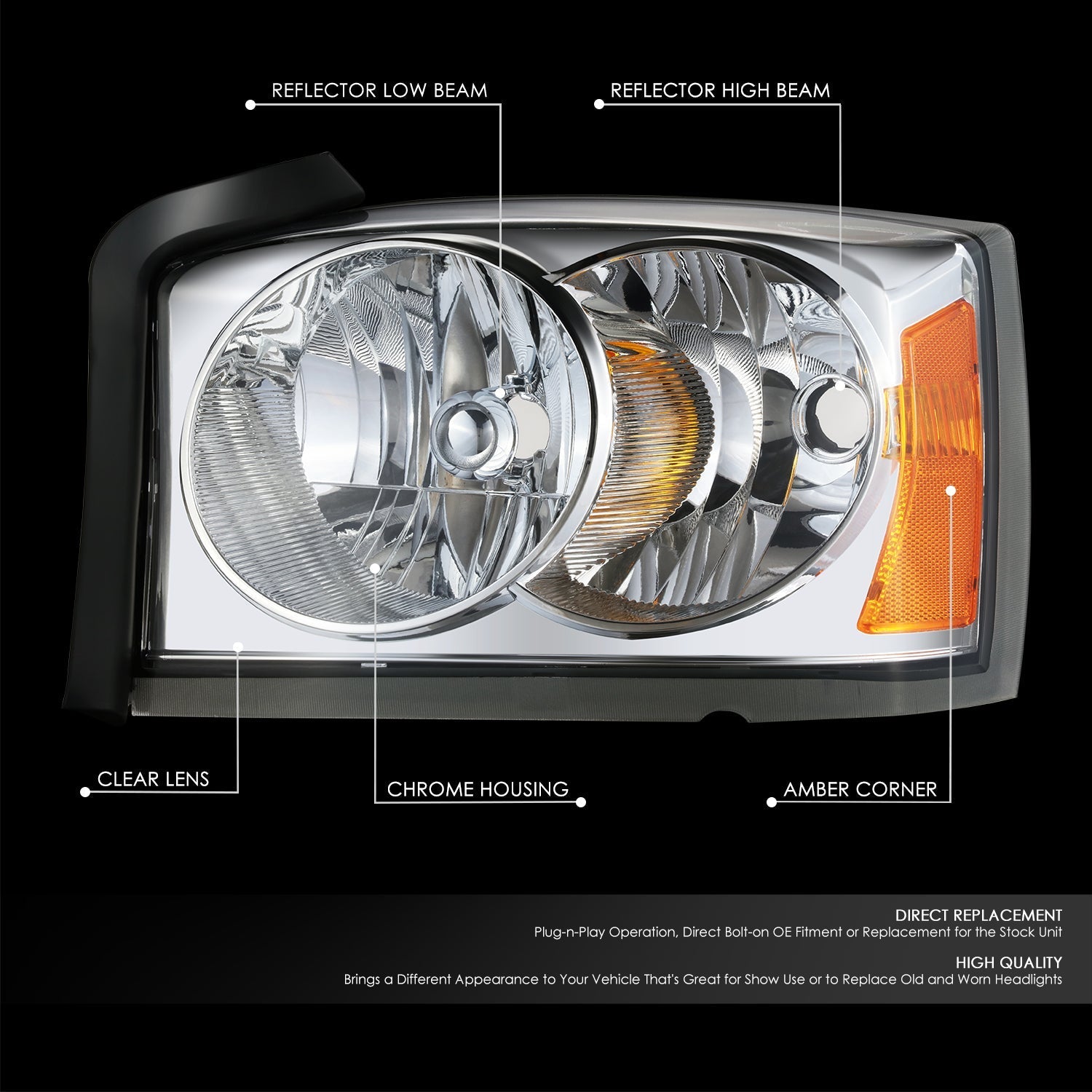 Factory Style Headlight (Left) <br>06-07 Dodge Dakota