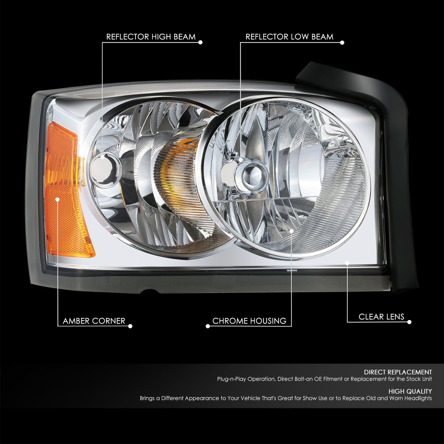 Factory Style Headlight (Right) <br>06-07 Dodge Dakota