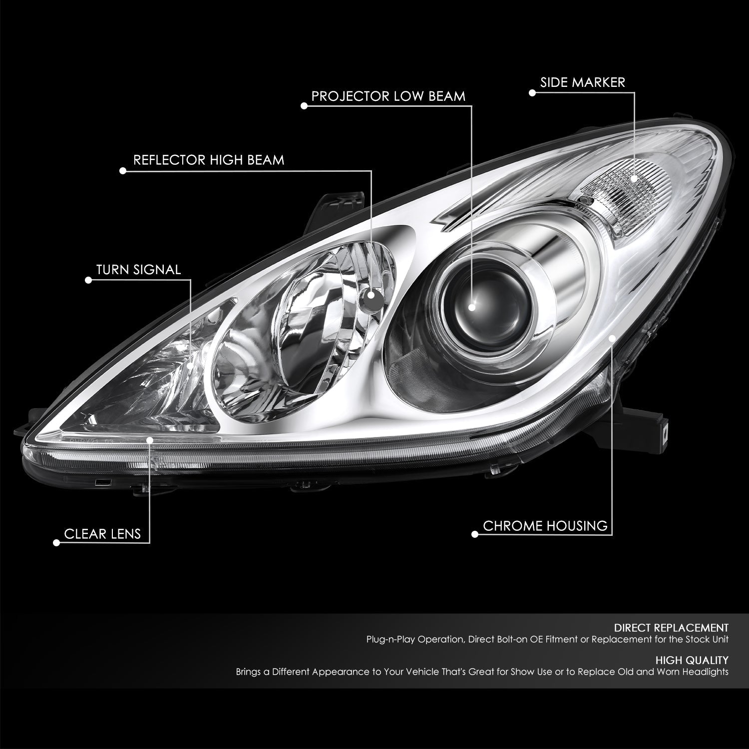 Factory Style Projector Headlight (Left) <br>05-06 Lexus Es330