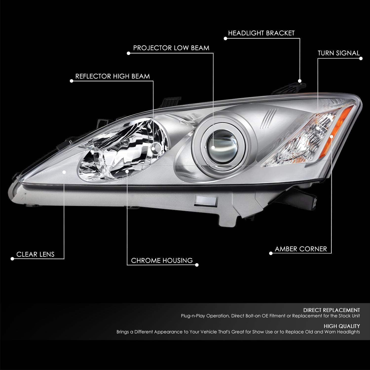 Factory Style Projector Headlight (Left) <br>07-09 Lexus ES350