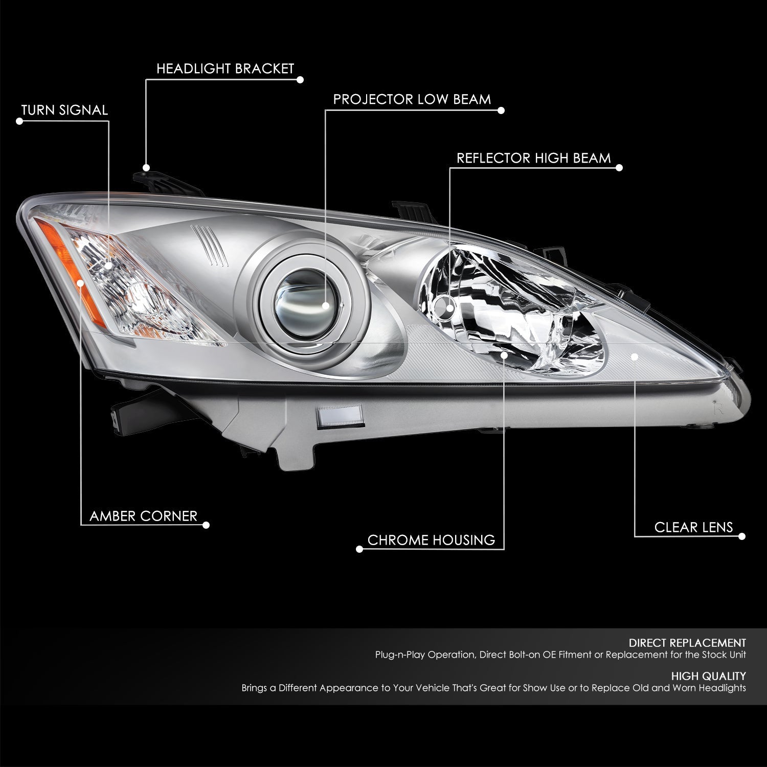 Factory Style Projector Headlight (Right) <br>07-09 Lexus ES350