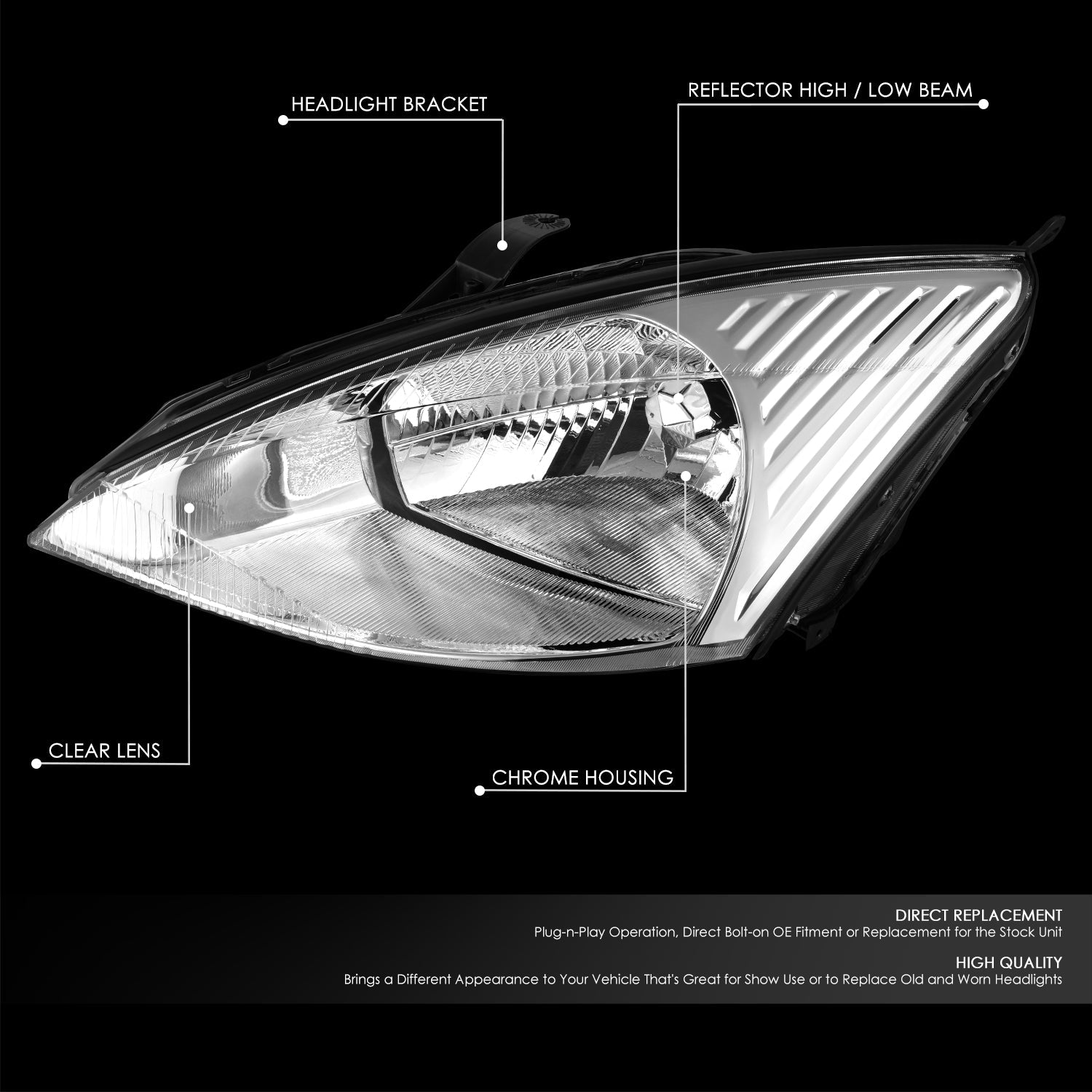 Factory Style Headlight (Left) <br>00-02 Ford Focus