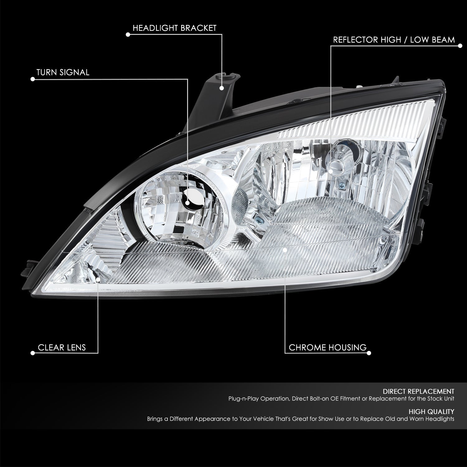 Factory Style Headlight (Left) <br>05-07 Ford Focus