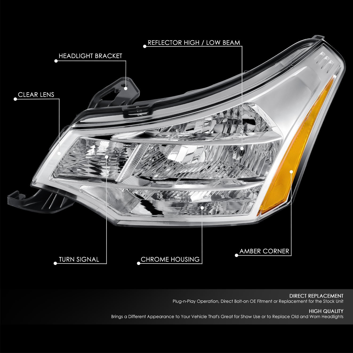 Factory Style Headlight (Left) <br>08-11 Ford Focus S SE SEL