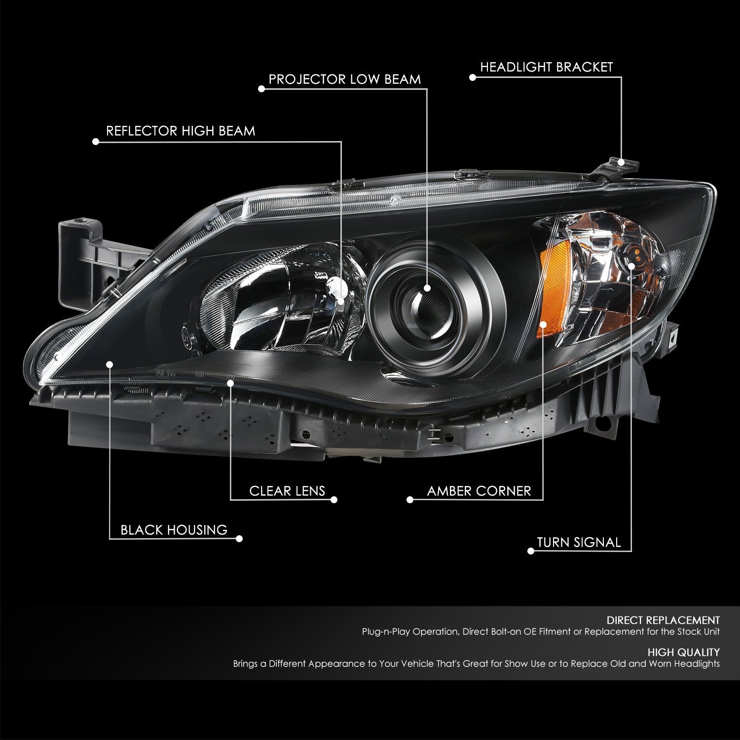 Factory Style Projector Headlight (Left) <br>08-11 Subaru Impreza