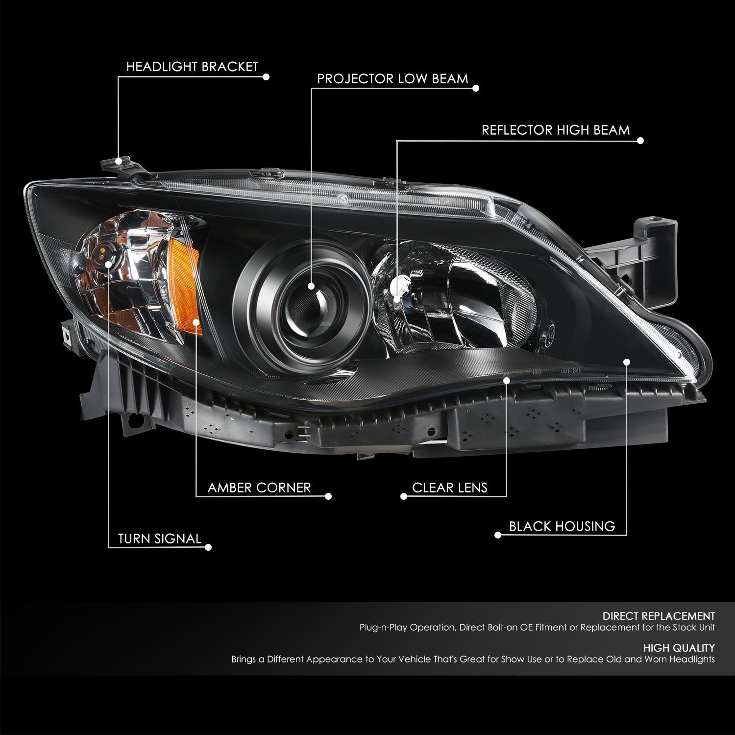 Factory Style Projector Headlight (Right) <br>08-11 Subaru Impreza