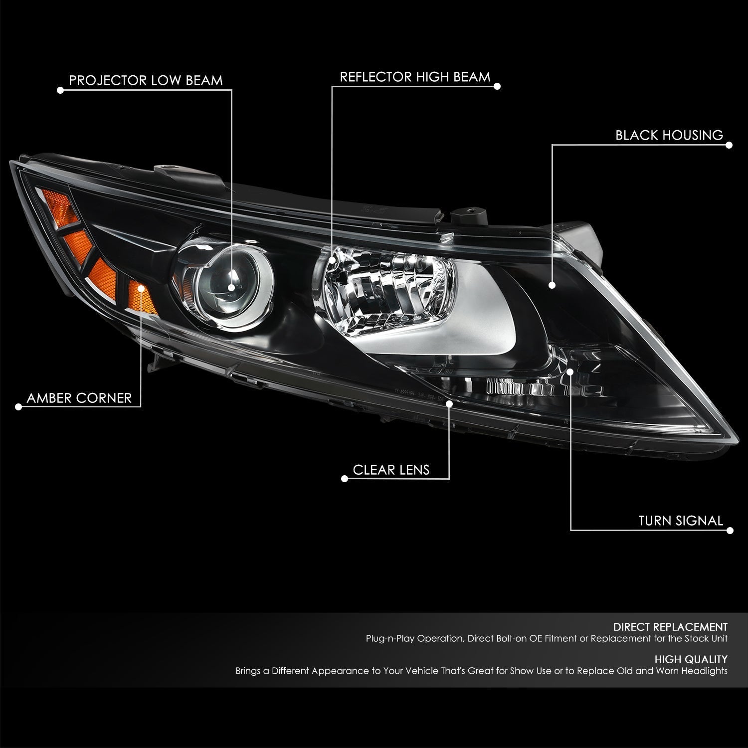 Factory Style Projector Headlight (Right) <br>11-13 Kia Optima (Korean Made Models)