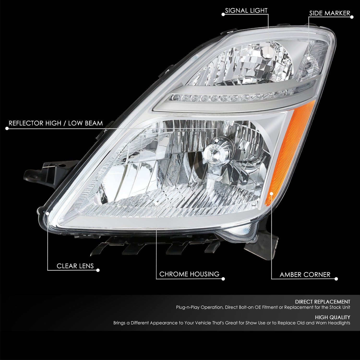 Factory Style Headlight (Left) <br>06-09 Toyota Prius