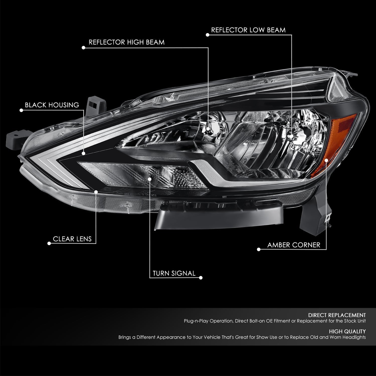 Factory Style Headlight (Left) <br>16-19 Nissan Sentra