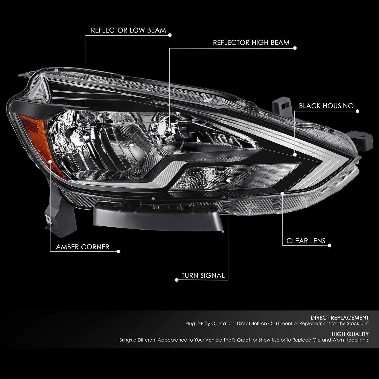 Factory Style Headlight (Right) <br>16-19 Nissan Sentra