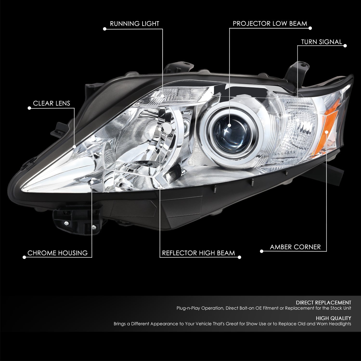 Factory Style Projector Headlight (Left) <br>10-12 Lexus RX350