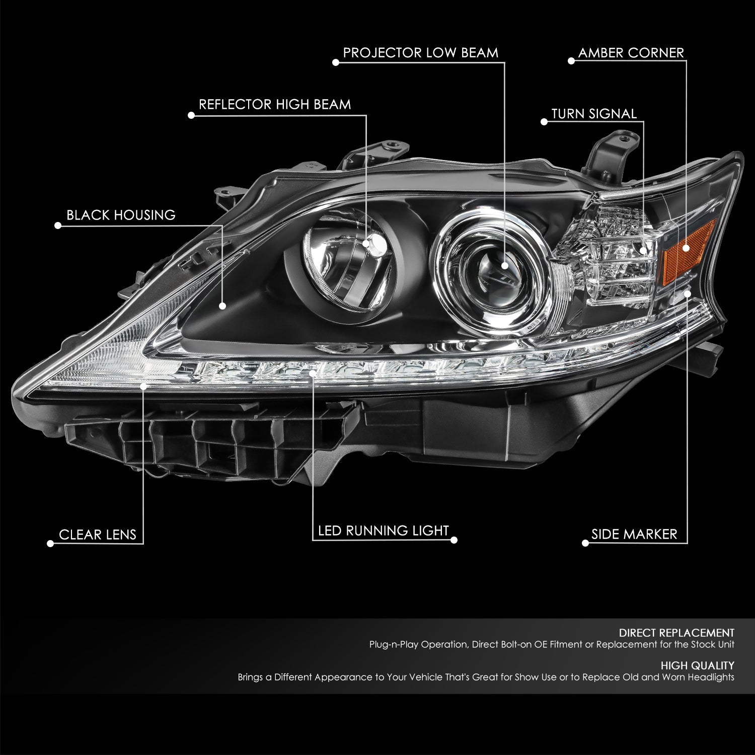 Factory Style Projector Headlight (Left) <br>13-15 Lexus RX350 RX450H