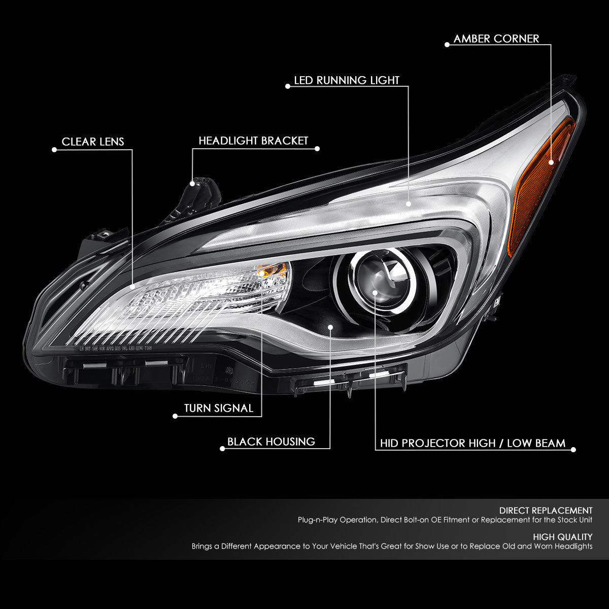 LED DRL Projector Headlight (Left) <br>16-18 Buick Envision