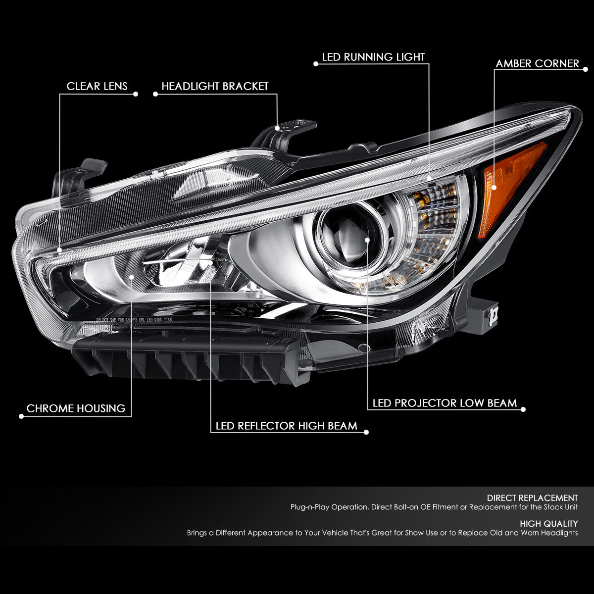 LED DRL Projector Headlight (Left) <br>14-17 Infiniti Q50