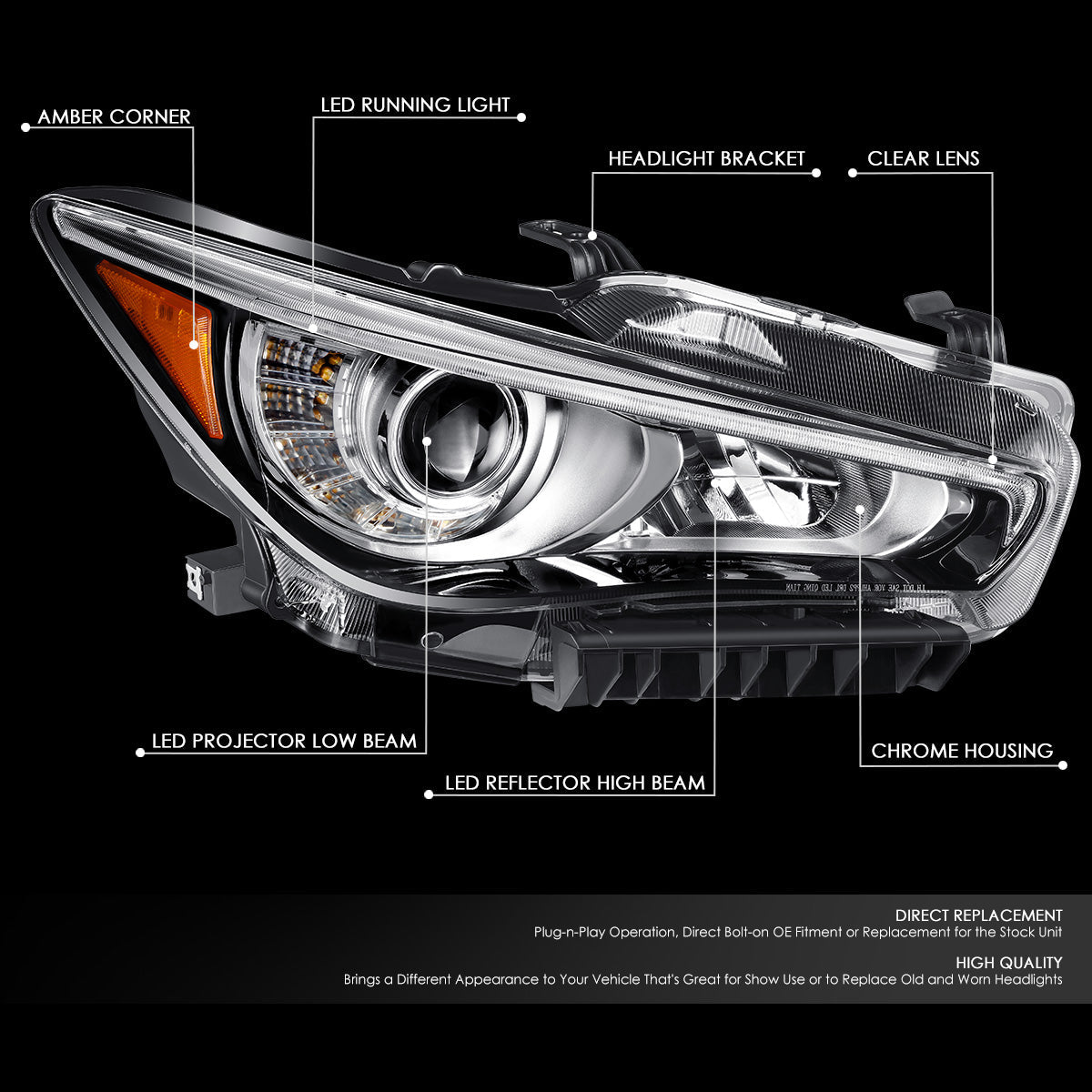 LED DRL Projector Headlight (Right) <br>14-17 Infiniti Q50