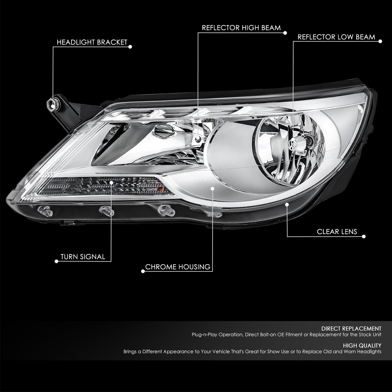 Factory Style Headlight (Left) <br>09-11 Volkswagen Tiguan