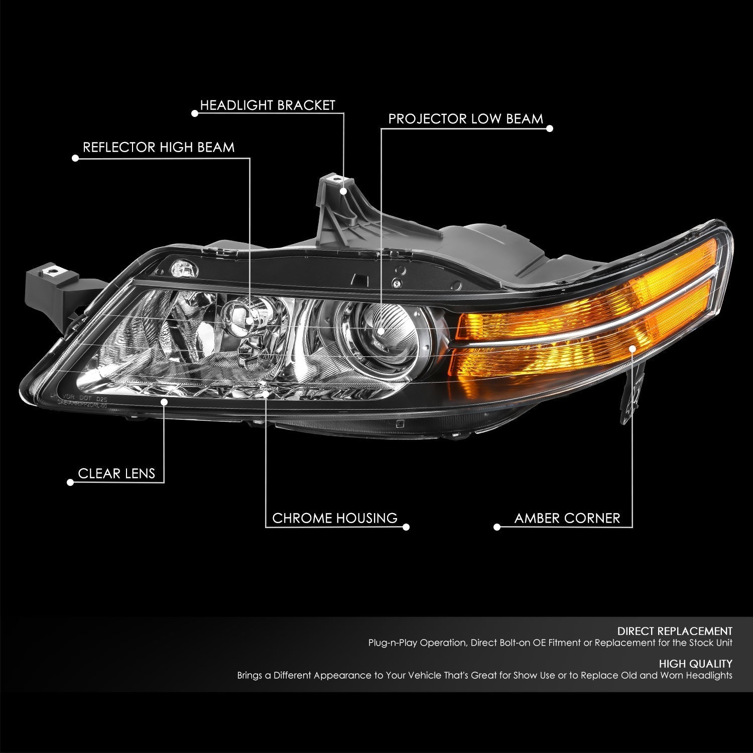 Factory Style Projector Headlight (Left) <br>04-05 Acura TL