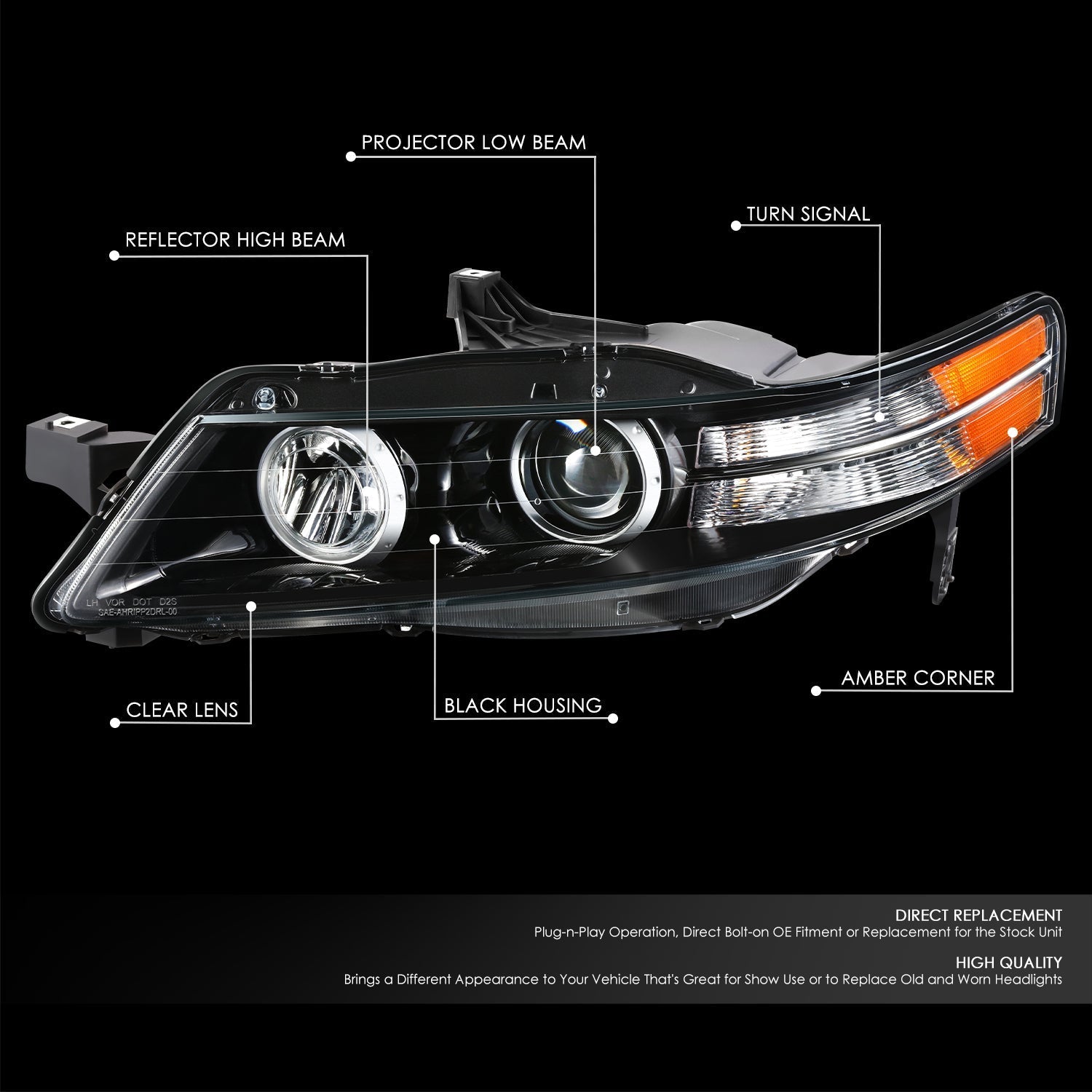 Factory Style Projector Headlight (Left) <br>07-08 Acura TL Type S