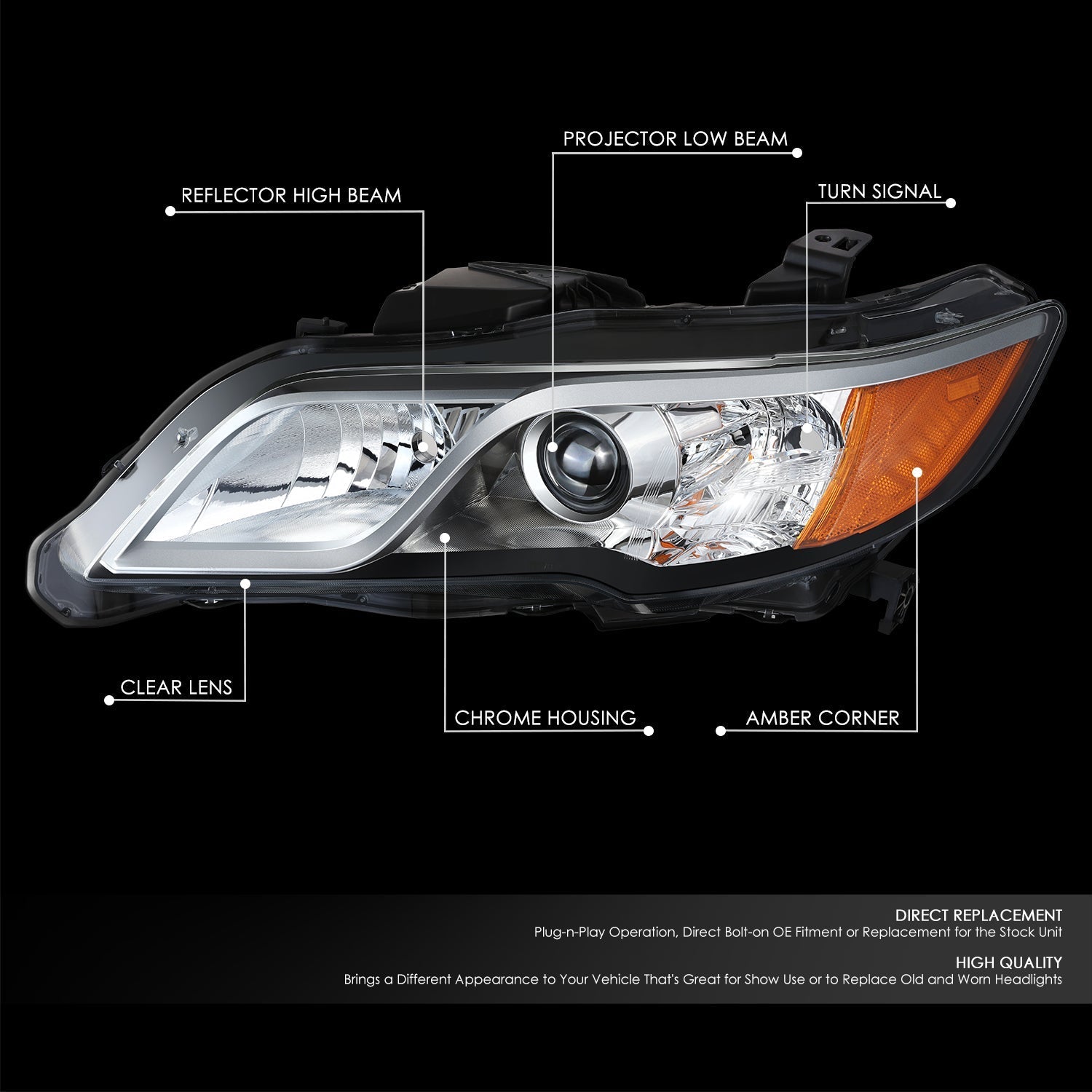 Factory Style Projector Headlight (Left) <br>13-15 Acura RDX