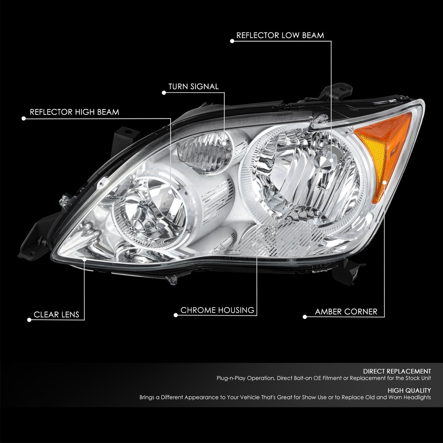 Factory Style Headlight (Left) <br>08-10 Toyota Avalon