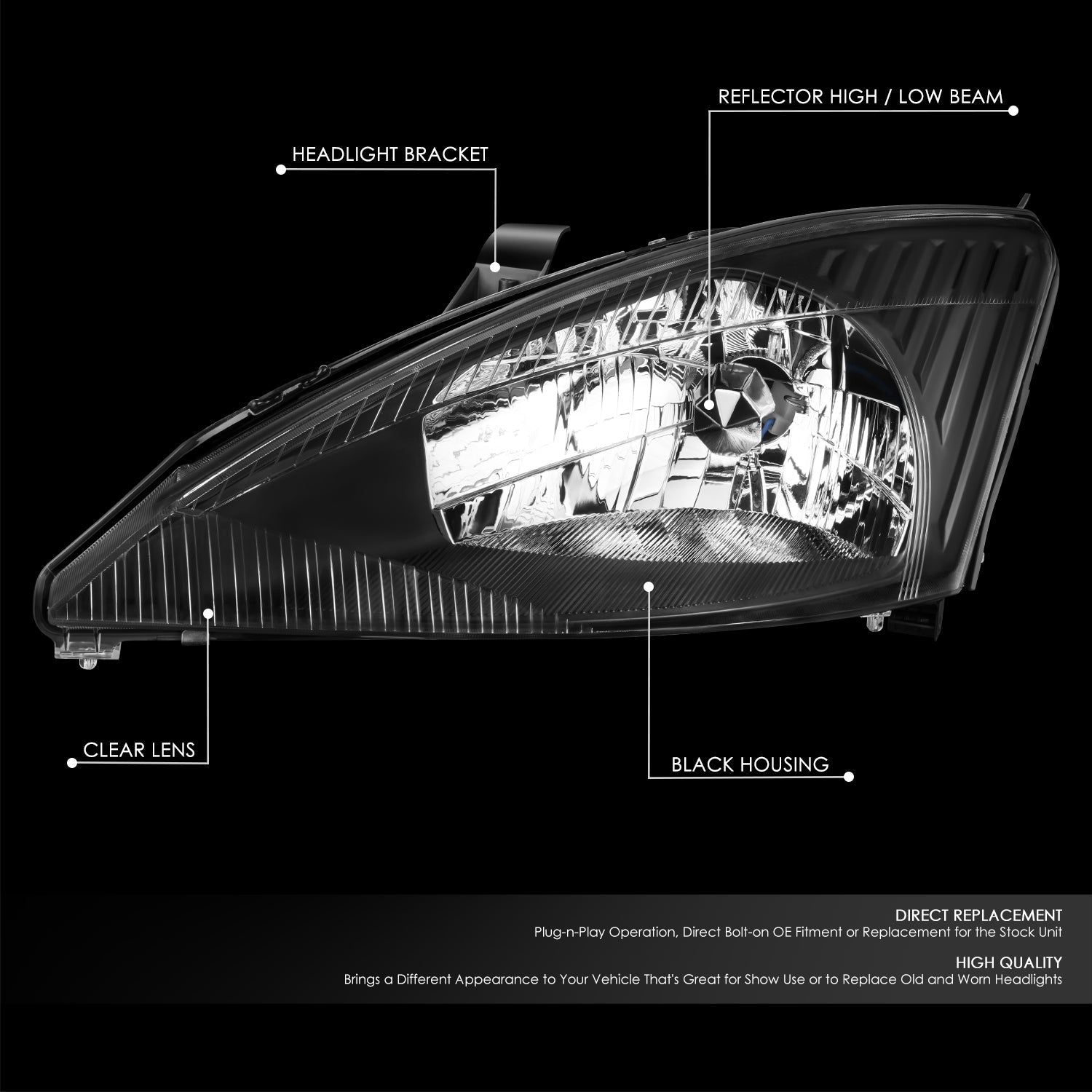 Factory Style Headlight (Left) <br>03-04 Ford Focus