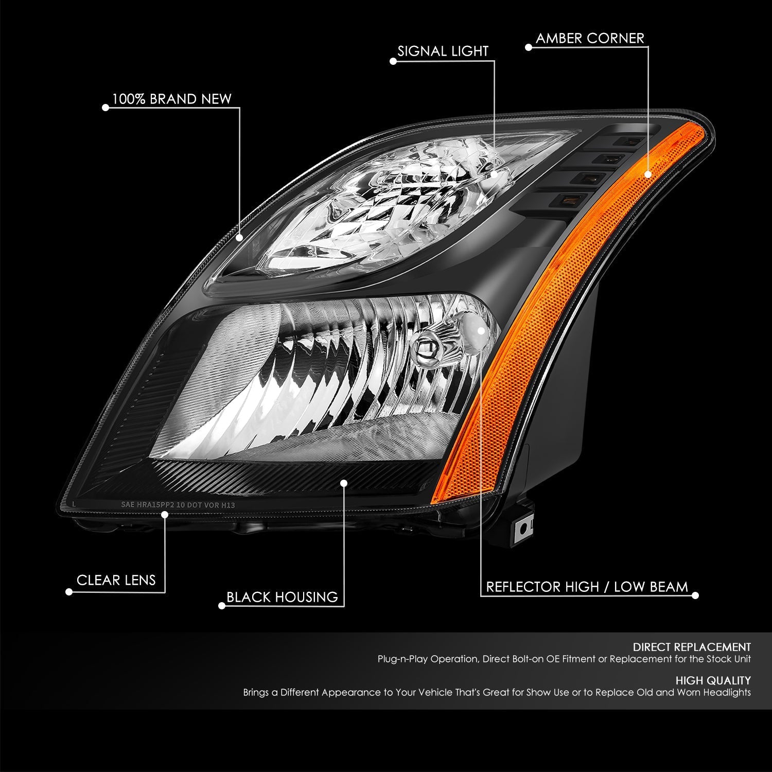 Factory Style Headlight (Left) <br> 10-12 Nissan Sentra