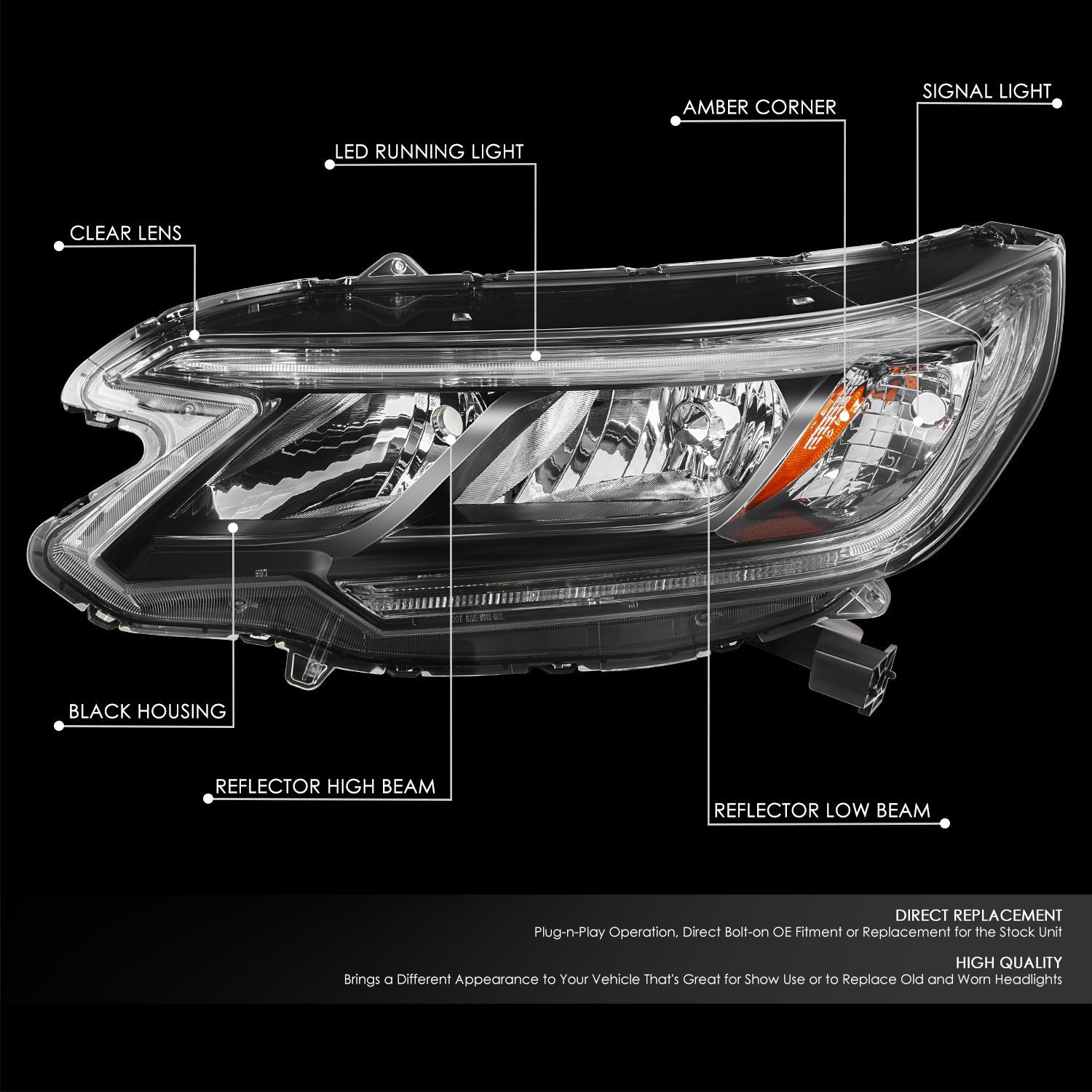 Factory Style LED DRL Headlight (Left) <br> 15-16 Honda Cr-V