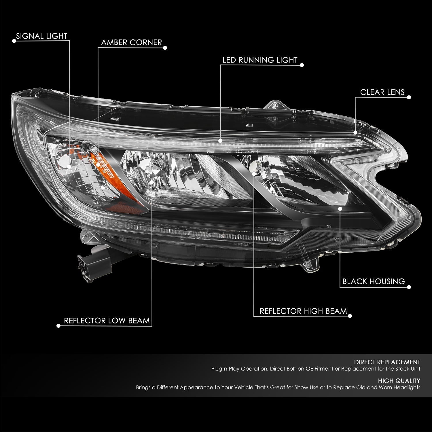 Factory Style LED DRL Headlight (Right) <br> 15-16 Honda Cr-V