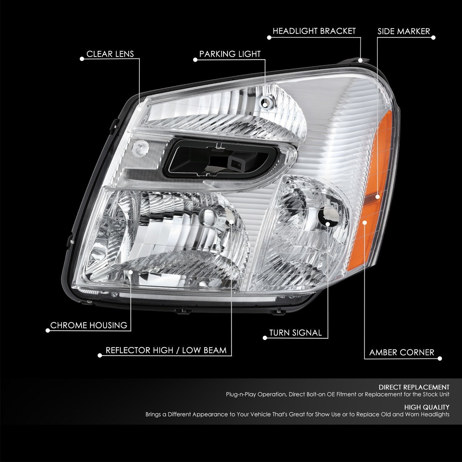 Factory Style Headlight (Left) <br>05-09 Chevy Equinox