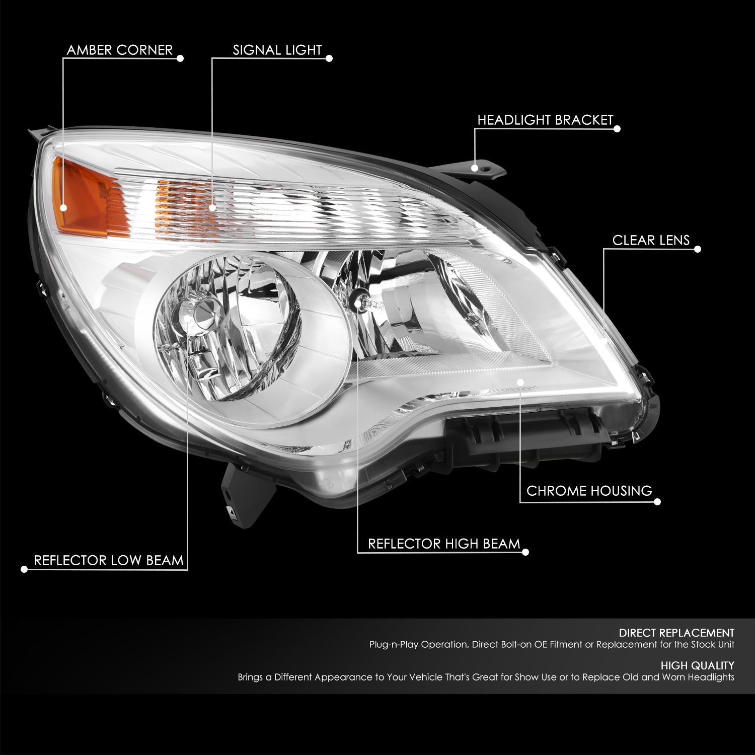 Factory Style Headlight (Right) <br> 10-15 Chevy Equinox