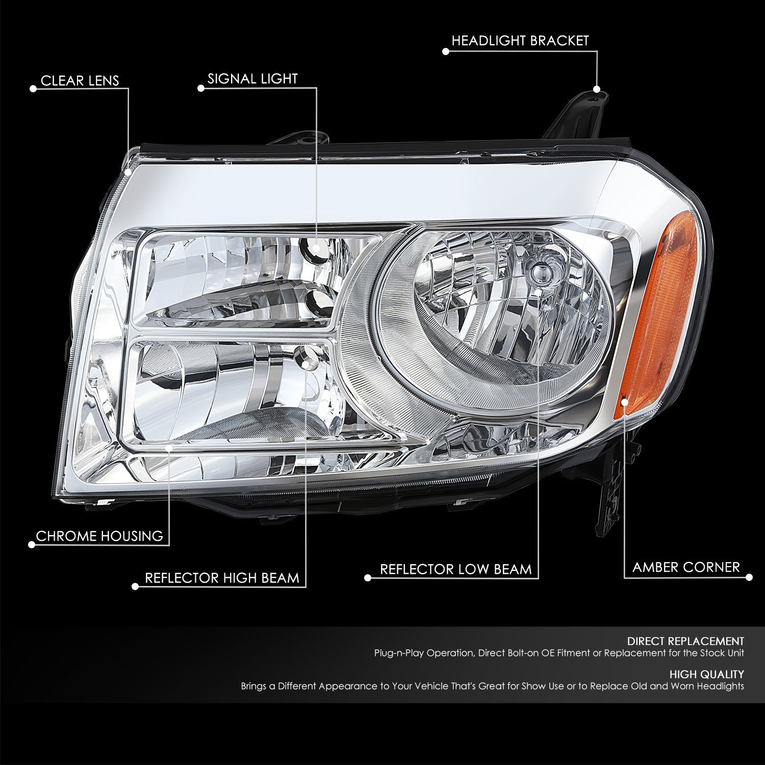 Factory Style Headlight (Left) <br>12-15 Honda Pilot