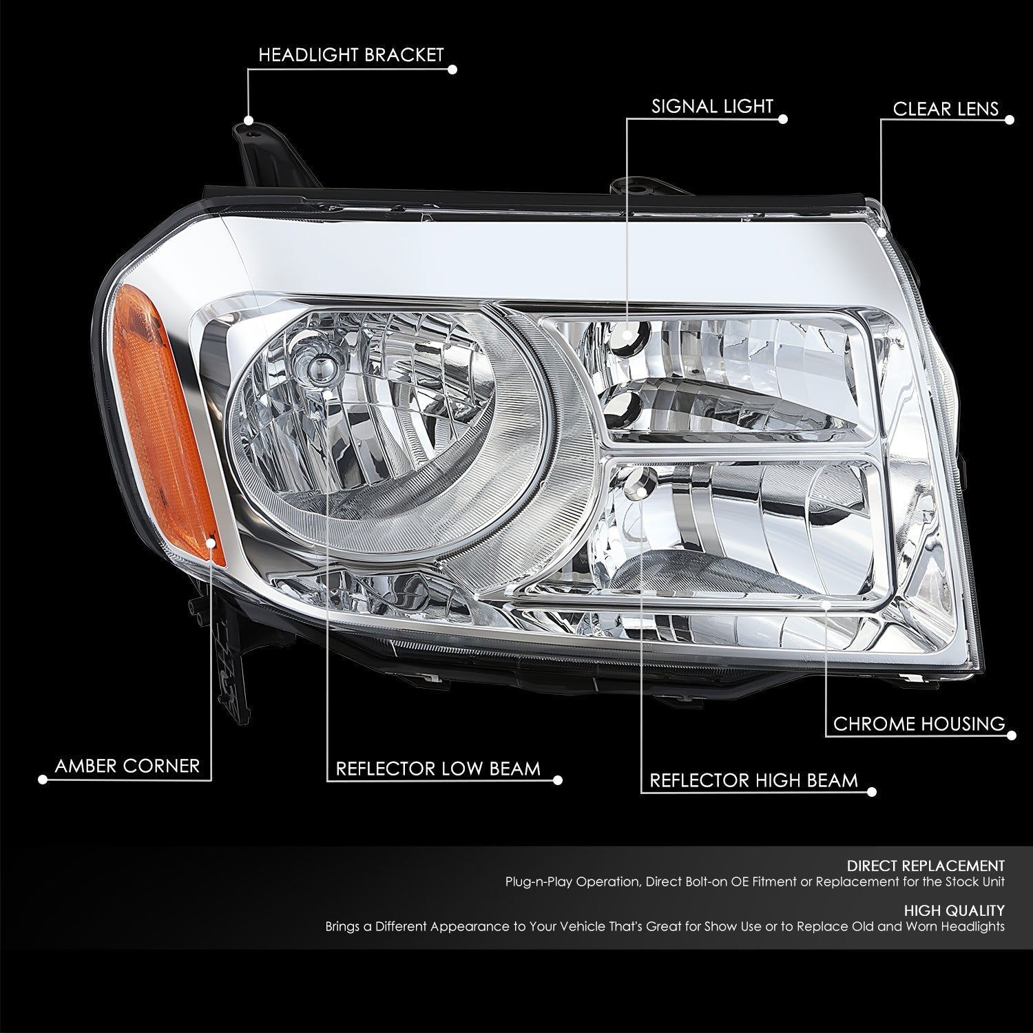 Factory Style Headlight (Right) <br>12-15 Honda Pilot