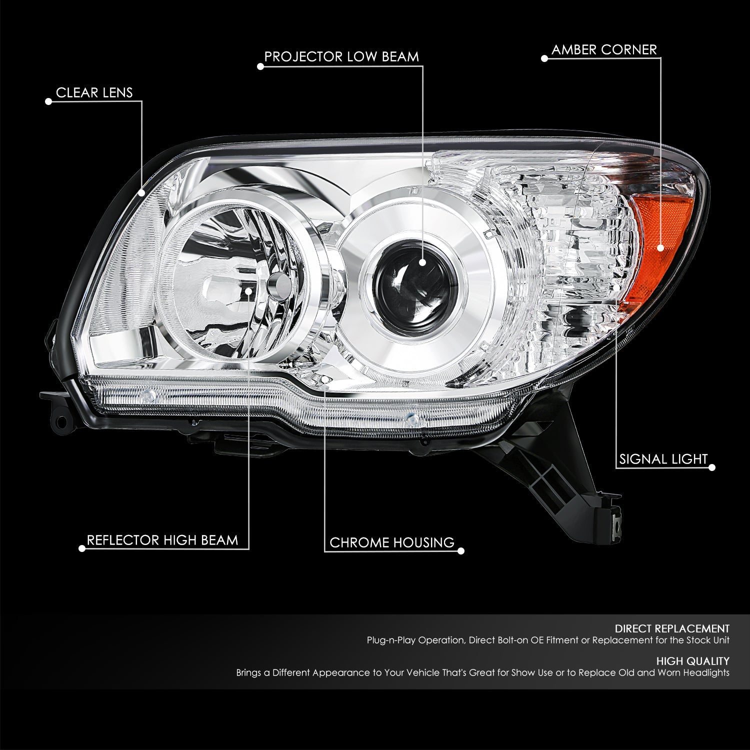 Factory Style Projector Headlight (Left) <br> 06-09 Toyota 4Runner