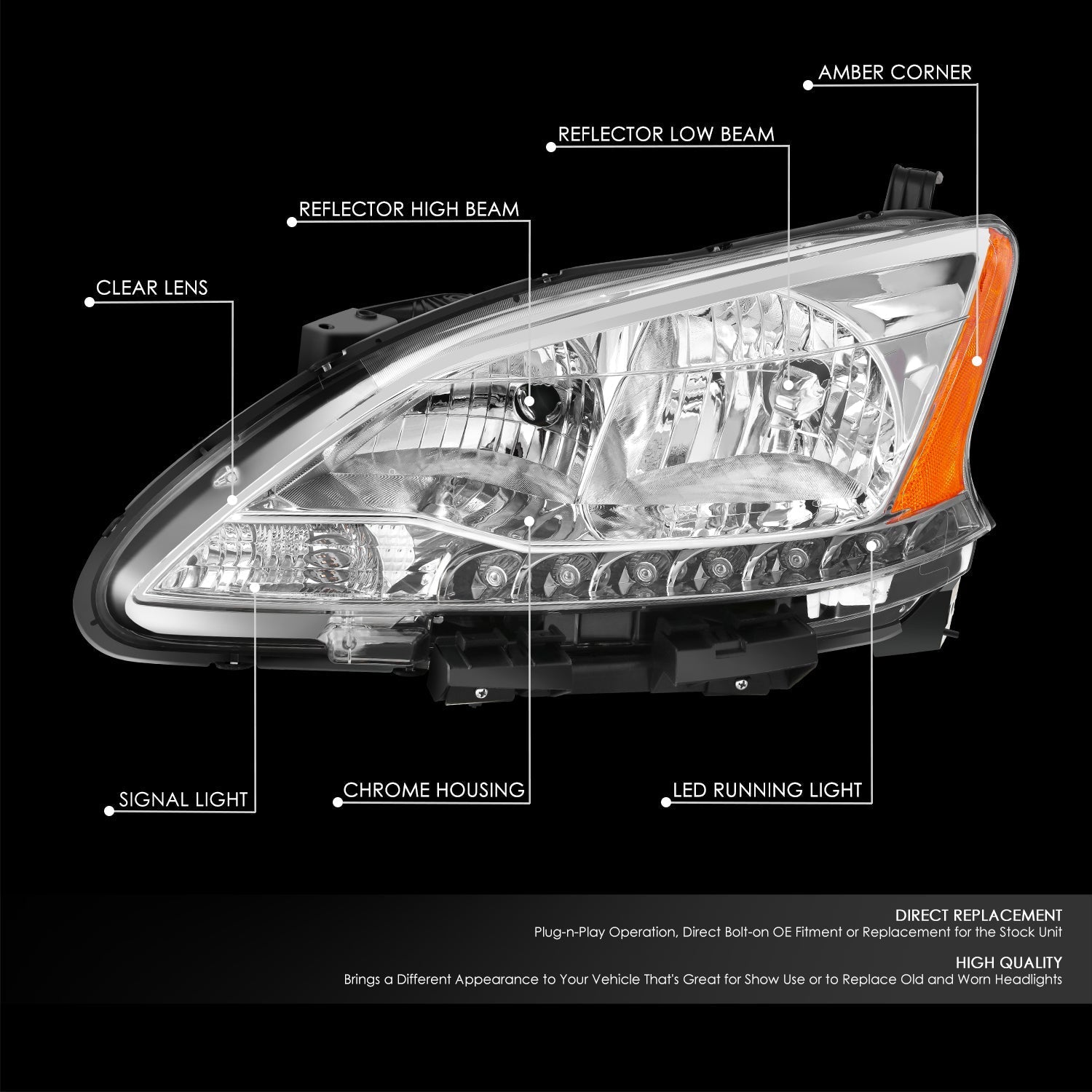 Factory Style Headlight (Left) <br> 13-15 Nissan Sentra