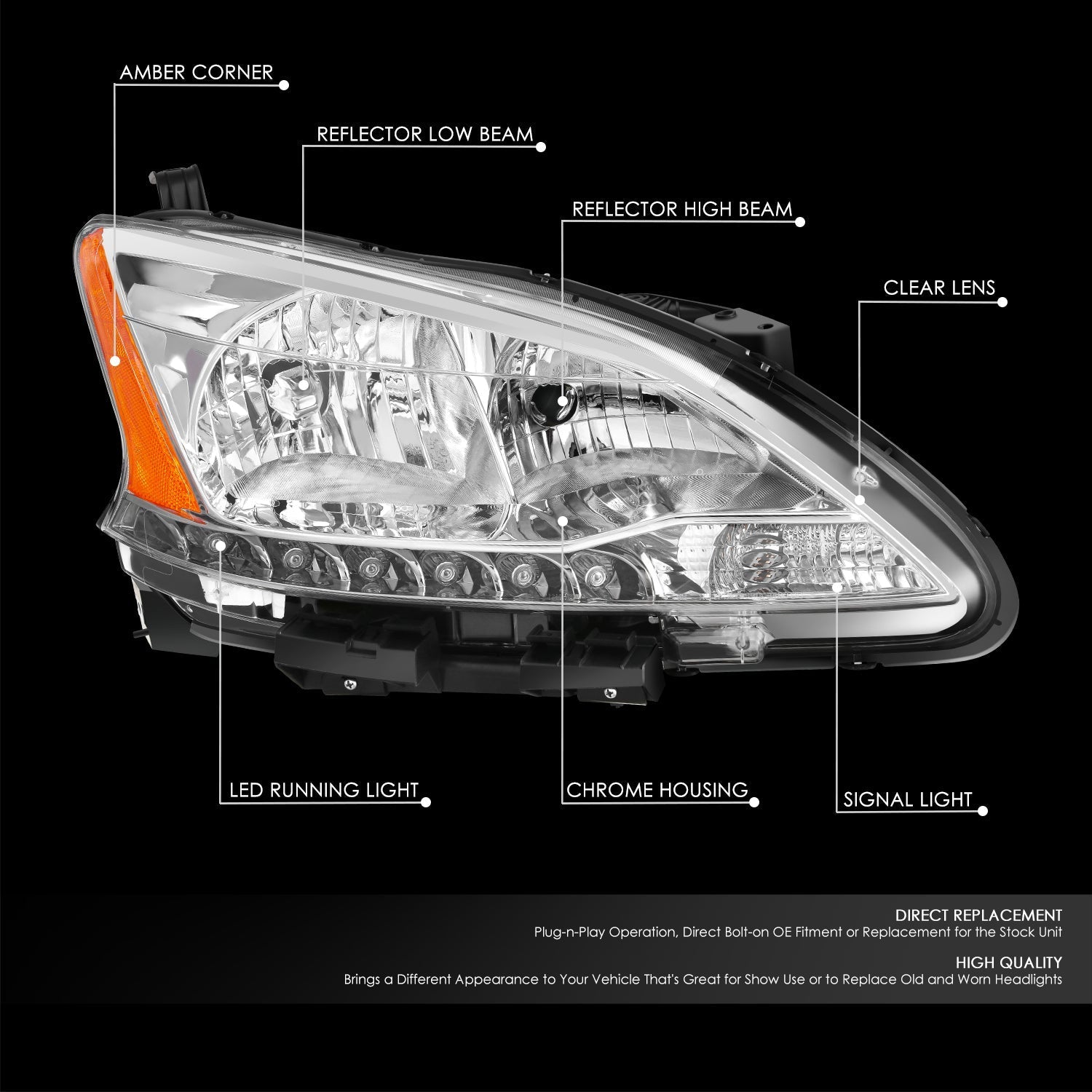 Factory Style Headlight (Right) <br> 13-15 Nissan Sentra