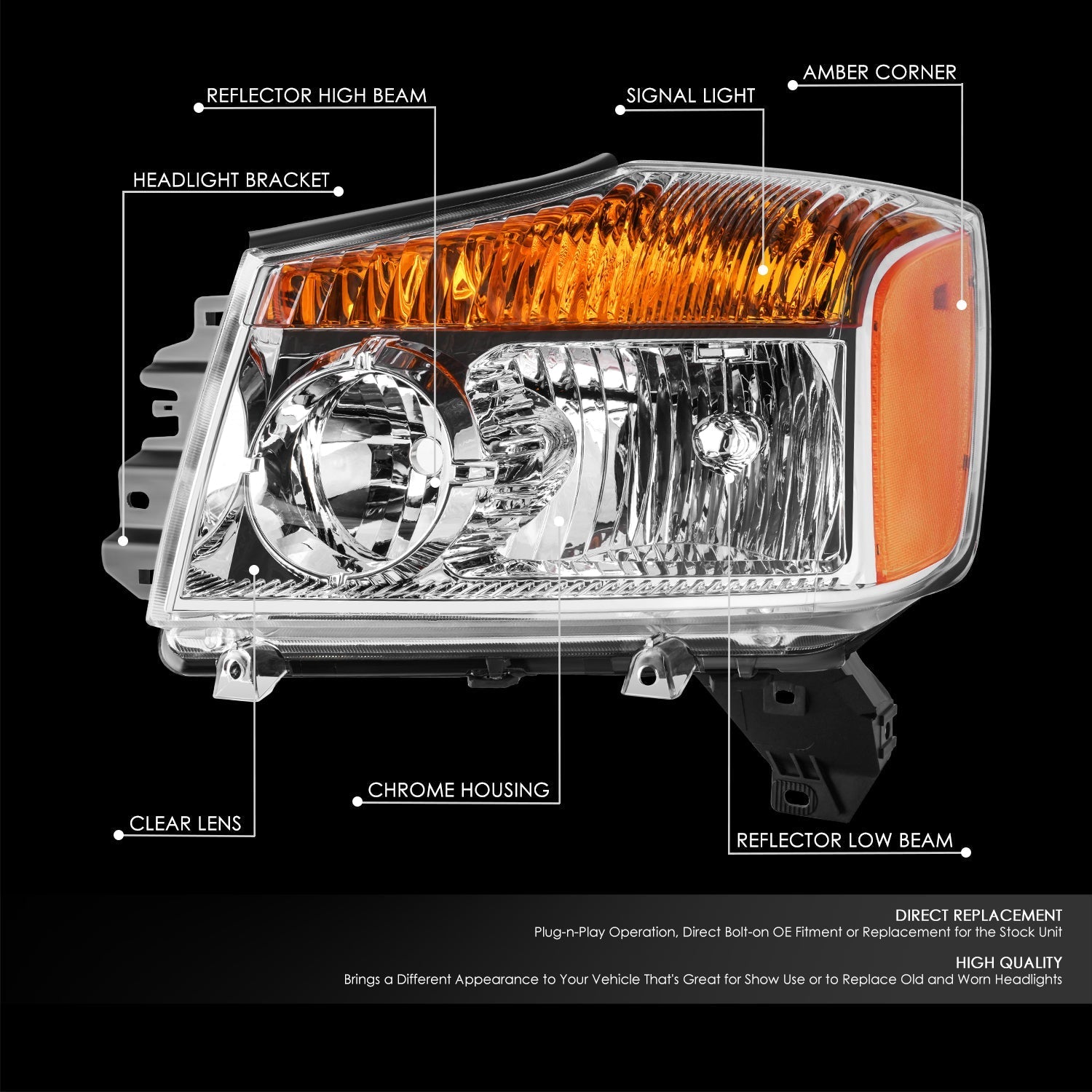 Factory Style Headlight (Left) <br> 08-15 Nissan Titan