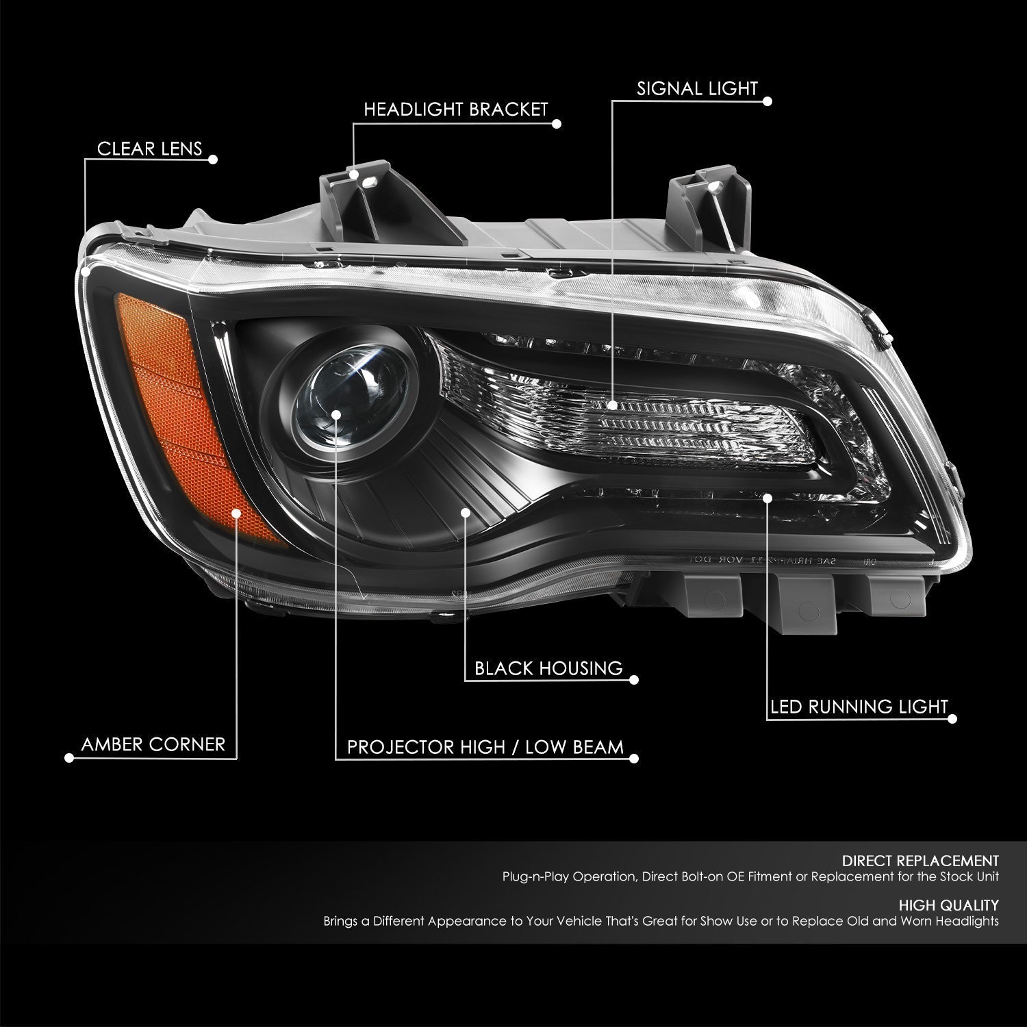 LED DRL Projector Headlight (Right) <br>11-14 Chrysler 300