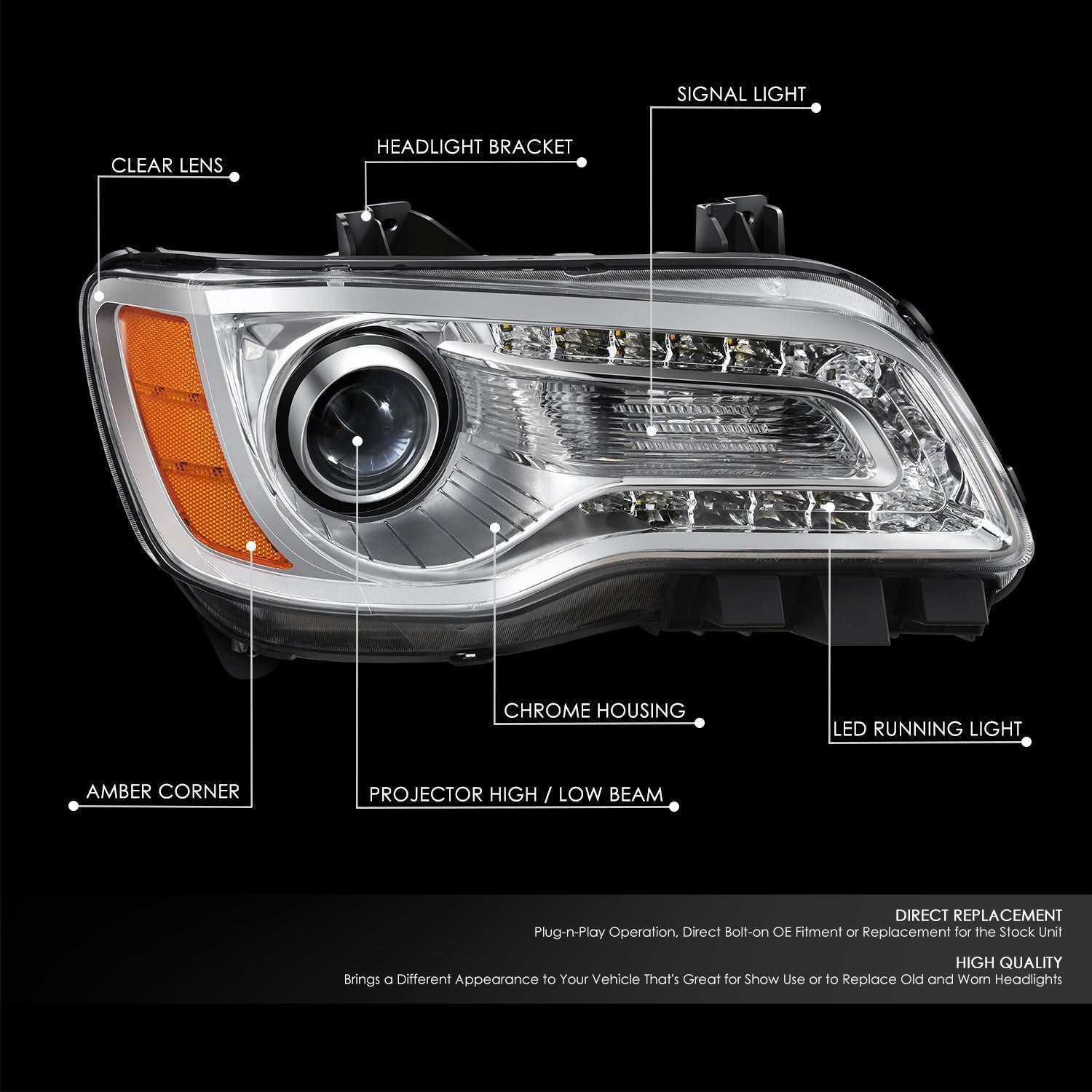 LED DRL Projector Headlight (Right) <br>11-14 Chrysler 300