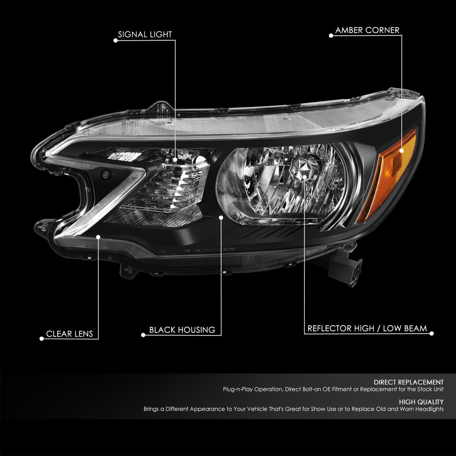 Factory Style Headlight (Left) <br> 12-14 Honda CR-V