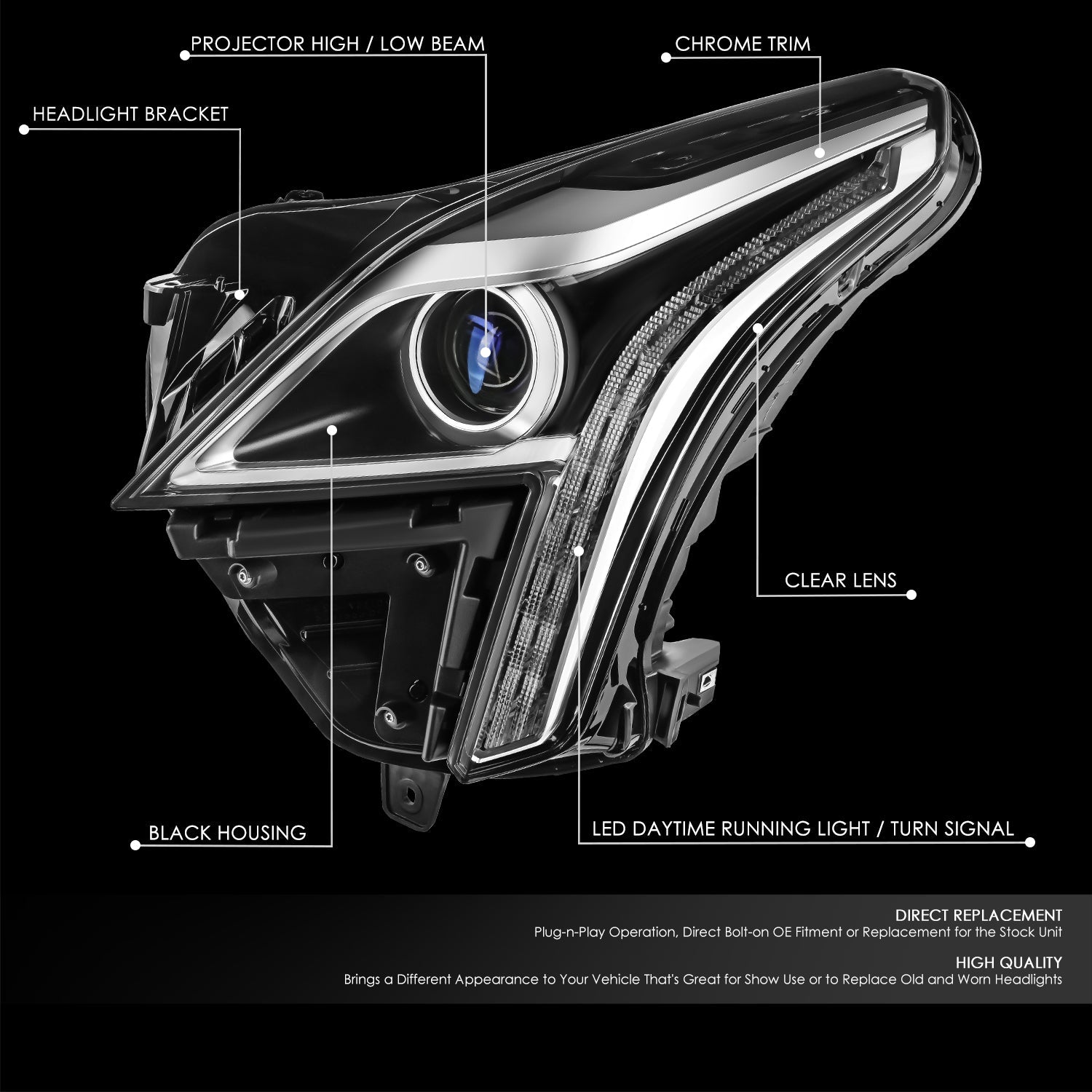 LED DRL Projector Headlight (Left) <br>17-19 Cadillac XT5