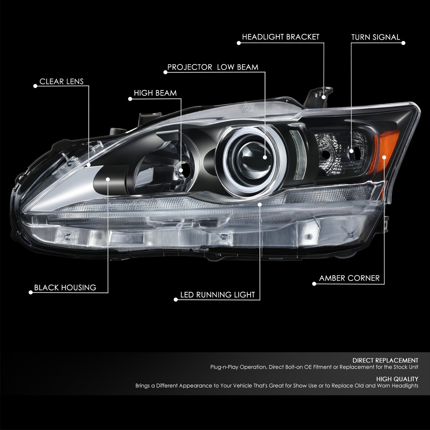 LED DRL Projector Headlight (Left) <br>11-17 Lexus CT200H