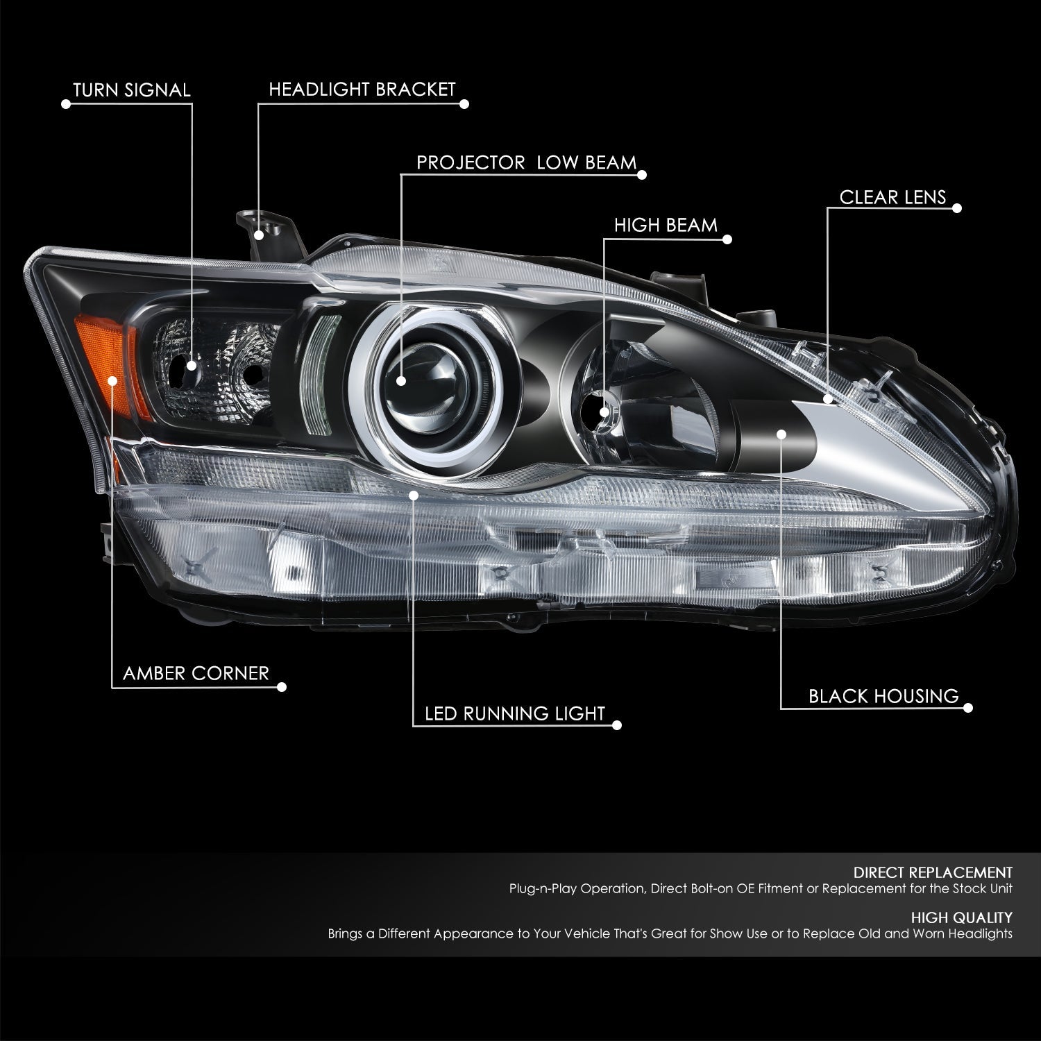 LED DRL Projector Headlight (Right) <br>11-17 Lexus CT200H