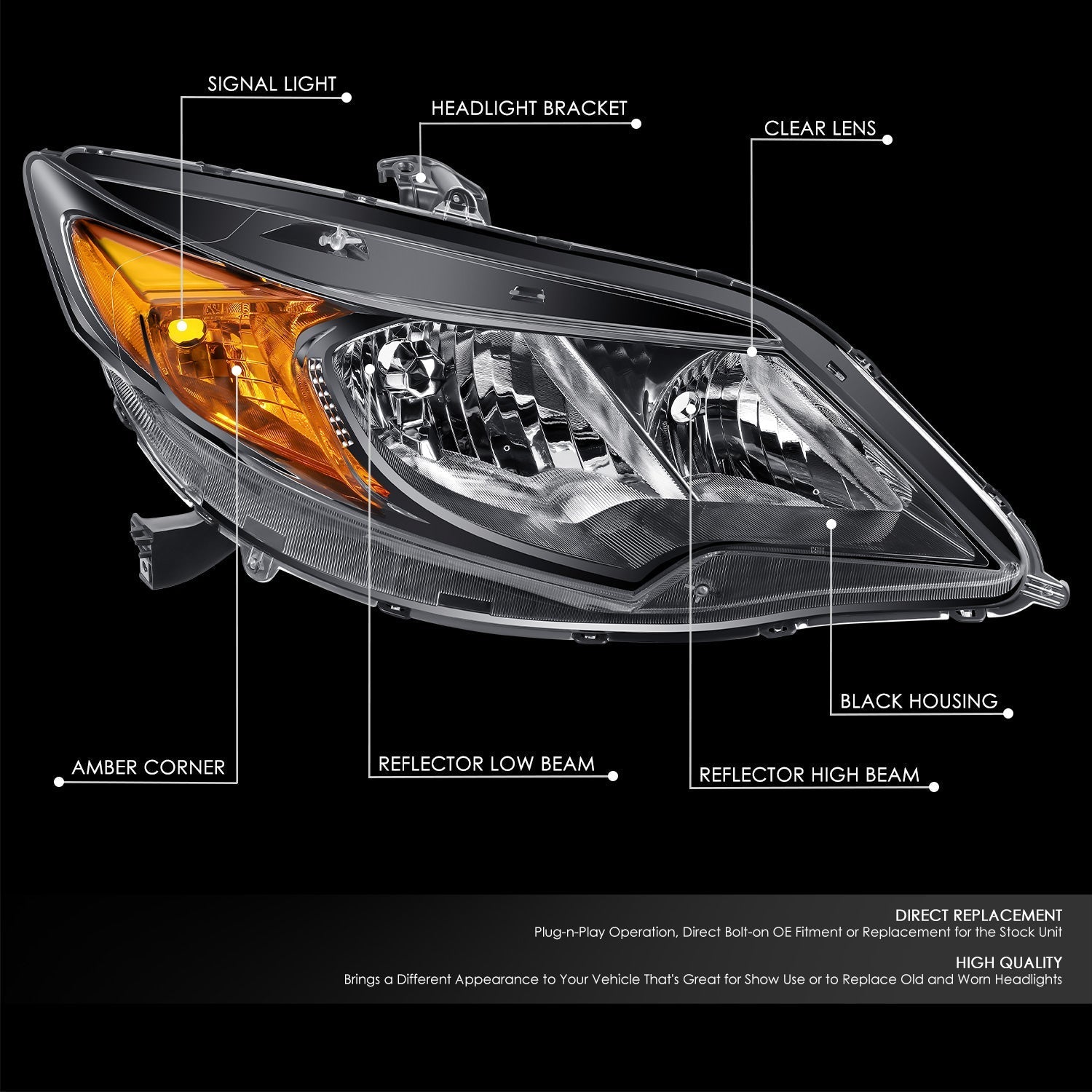 Factory Style Headlight (Right) <br>14-15 Honda Civic Coupe